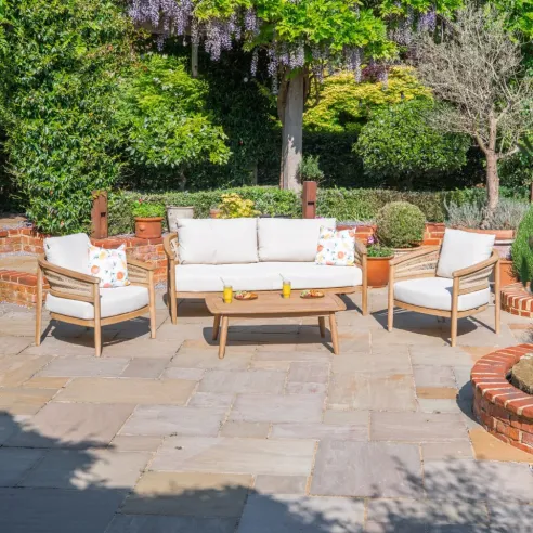 Matilda Rattan Wood 2 Seater Sofa Lounging Set  - 2