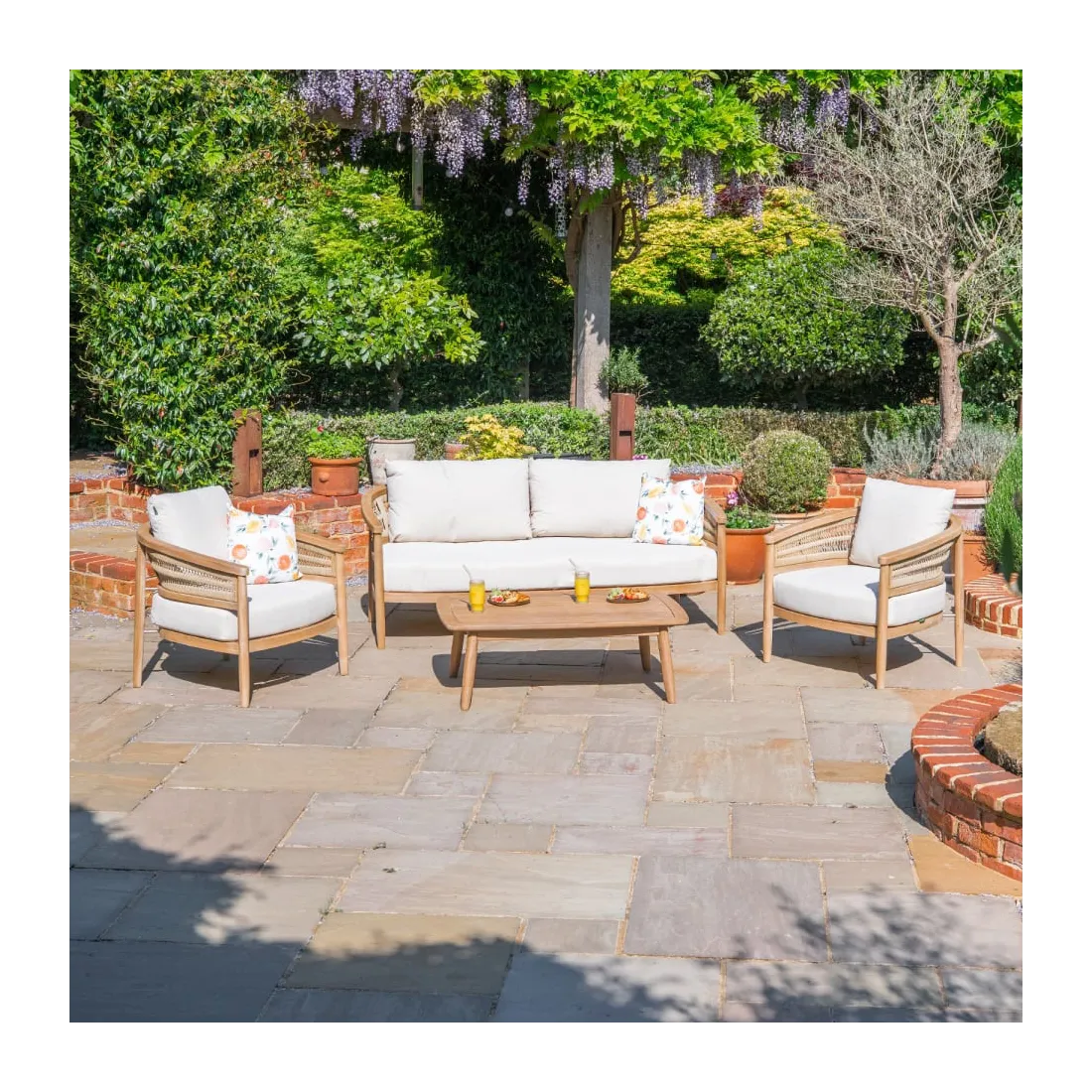 Matilda Rattan Wood 2 Seater Sofa Lounging Set  - 2
