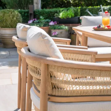 Matilda 6 Seat Rattan Wood Dining Set - Rectangular Table  - 7