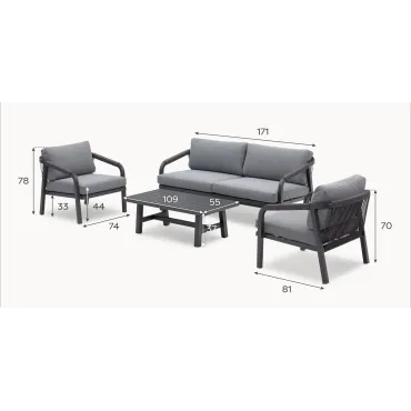 Teagan Aluminium Rope 2.5 Seater Sofa Lounging