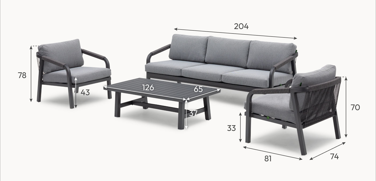 Teagan Aluminium Rope 3 Seater Sofa Lounging