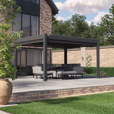 Jupiter 3m x 4m Aluminium Pergola Frame & Manual Operated Galvanised Steel Roof Louvres