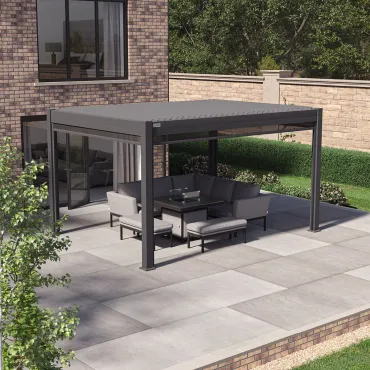 Jupiter 3m x 4m Aluminium Pergola Frame & Manual Operated Galvanised Steel Roof Louvres