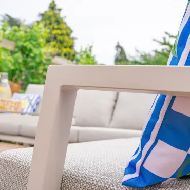 Vogue L-Shaped Corner Aluminium Lounge Dining Set with Armchair and Bench - Adjustable Rising Table