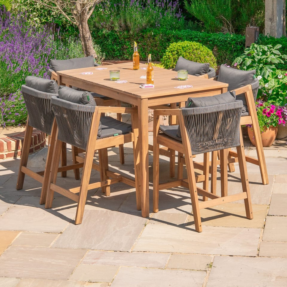 Aida 6 Seat Acacia Wood Rope High Dining Set - Rectangular Table
