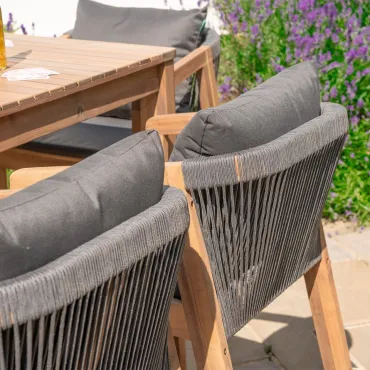 Aida 6 Seat Acacia Wood Rope High Dining Set - Rectangular Table