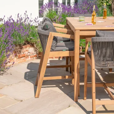 Aida 6 Seat Acacia Wood Rope High Dining Set - Rectangular Table