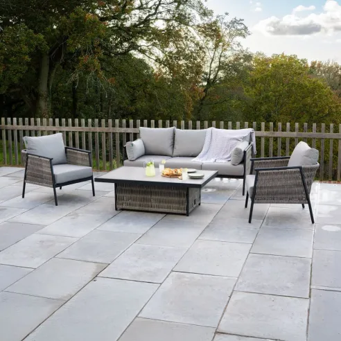 Sophia 3 Seater Rattan Aluminium Lounge Dining Set with 2 Armchairs - Rising Table