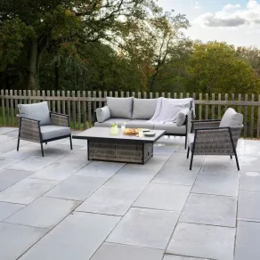 Sophia 3 Seater Rattan Aluminium Lounge Dining Set with 2 Armchairs - Rising Table