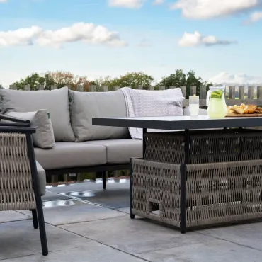 Sophia 3 Seater Rattan Aluminium Dining 2 Armchairs