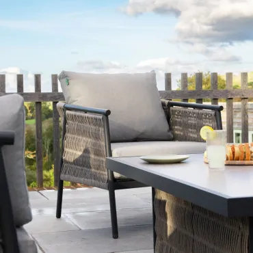 Sophia 3 Seater Rattan Aluminium Lounge Dining Set with 2 Armchairs - Rising Table