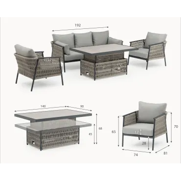 Sophia 3 Seater Rattan Aluminium Dining 2 Armchairs