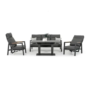 Juno 3 Seater Aluminium Wood Effect Lounge Dining