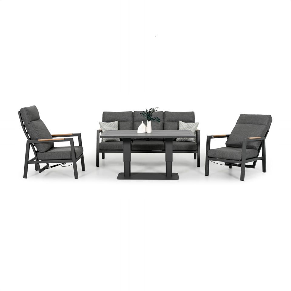 Juno 3 Seater Aluminium Wood Effect Lounge Dining