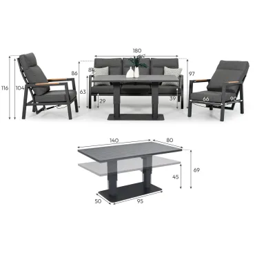 Juno 3 Seater Aluminium Wood Effect Lounge Dining