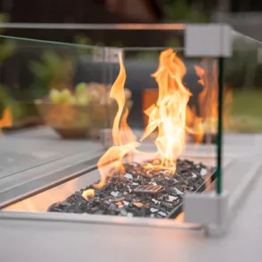 Caleb Corner Rattan Aluminium Lounge Dining Set with Armchair and Bench - Gas Fire Pit