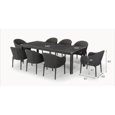 Duke 8 Seat Rectangular Aluminium Dining