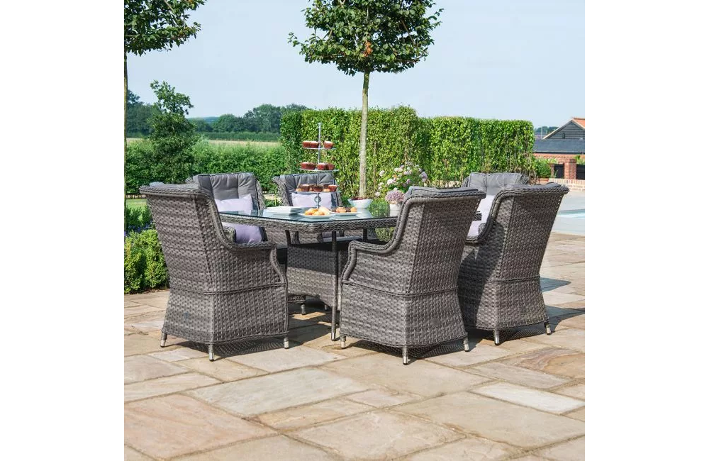 Victoria 6 Seater Rectangular Dining Set Outdoor Rattan Weave - 6 Seater Rattan Patio Set With Parasol