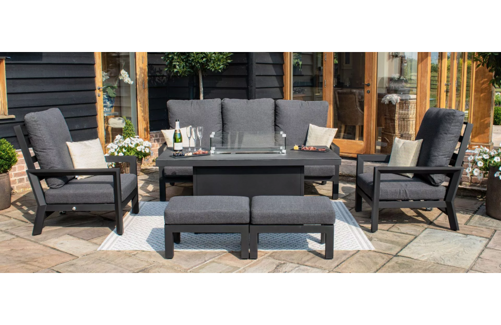 Seat Sofa Set With Fire Pit Table, Rattan Furniture Set With Fire Pit