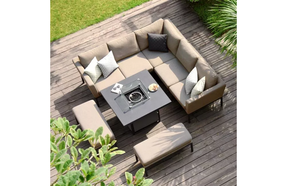 Pulse Square Corner Dining Set With, Corner Garden Furniture Set With Fire Pit Table