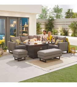 Eclipse Outdoor Fabric Casual Dining Set with Stools and Firepit Table