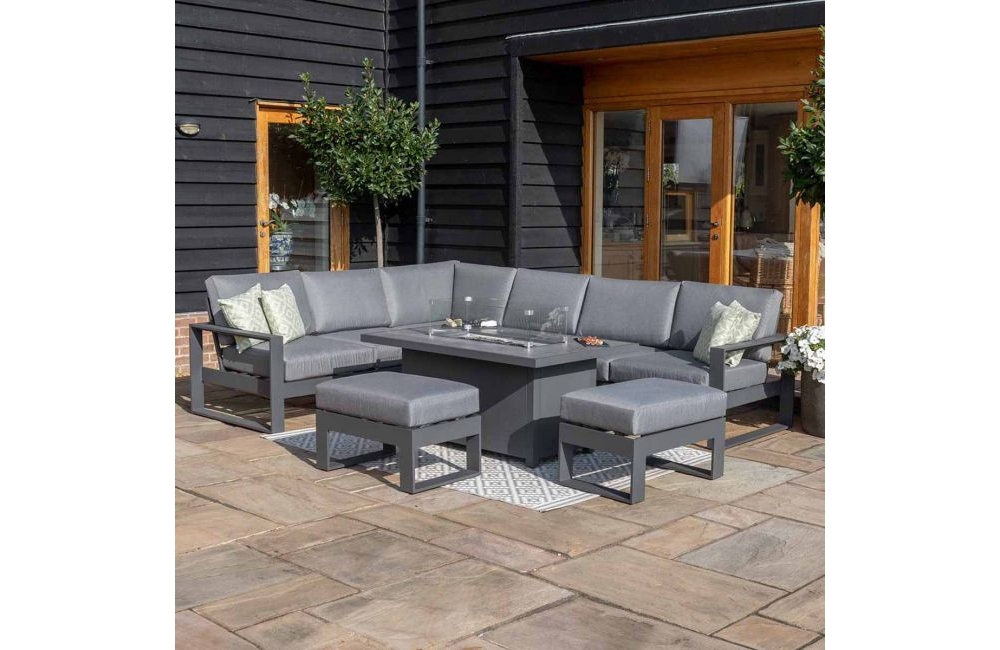 Amalfi Large Corner Set Firepit Table, Garden Furniture With Fire Pit Table