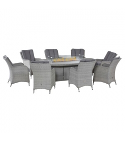 Ascot 8 Seat Oval Rattan Dining Set - With Fire Pit Table