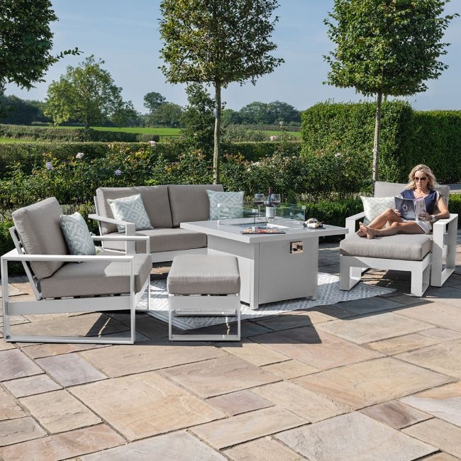Amalfi 2 Seat Aluminium Sofa Set With, Outdoor Sofa Set With Fire Pit Table