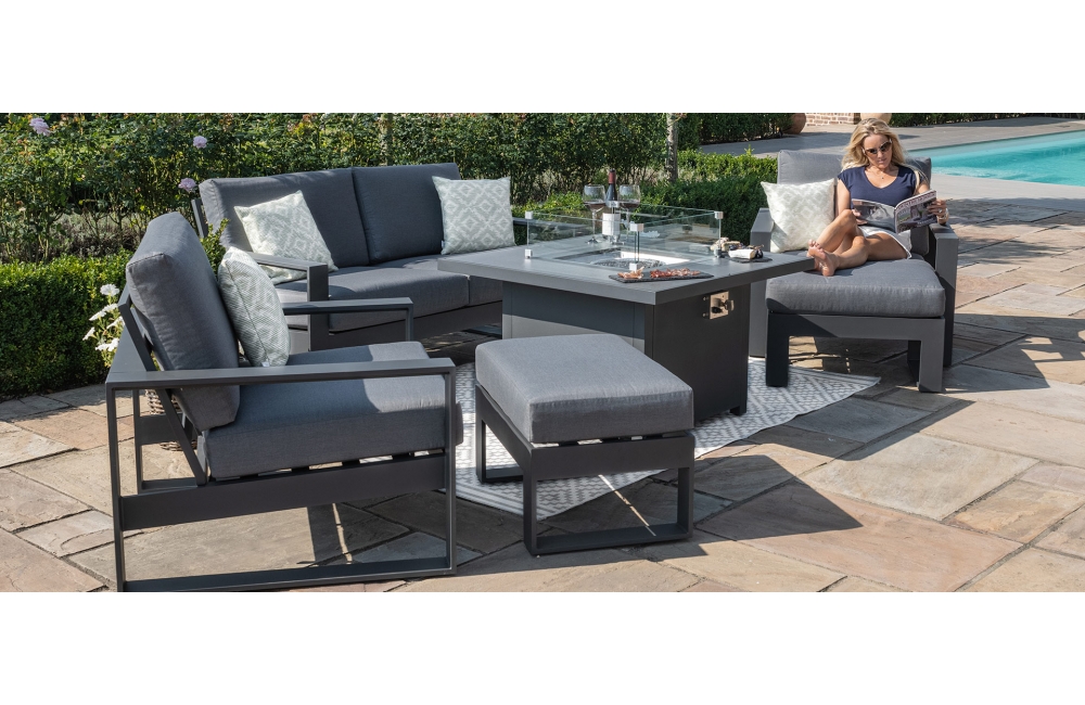 Amalfi 2 Seat Aluminium Sofa Set With, Garden Corner Sofa Set With Fire Pit Table