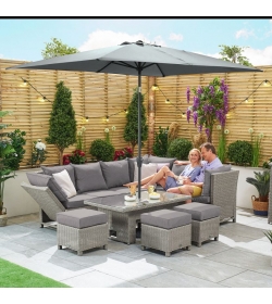 Ciara Right Hand Corner Rattan Dining Set with Rising Table, Parasol Hole & Reclining Sides