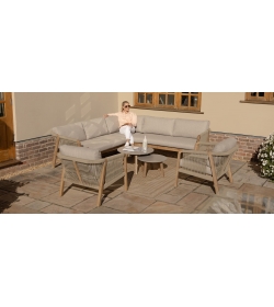 Martinique Rope Weave Corner Sofa Set With 2x Lounge Chairs