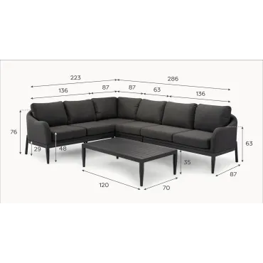 Duke All Weather Fabric Large Corner Sofa Lounging Set in Charcoal Grey