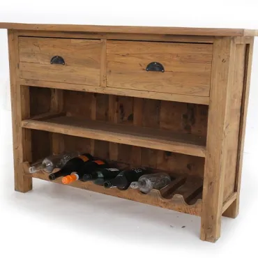 Rustic Teak Console Table With Wine Rack