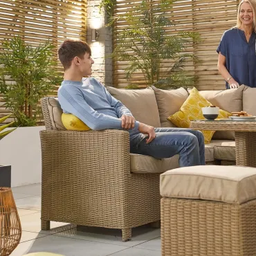 Ciara Corner Rattan Dining Set with 3 Stools - Left Handed Parasol Hole Table