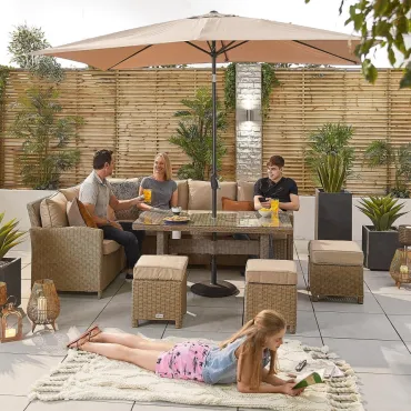 Ciara Corner Rattan Dining Set with 3 Stools - Left Handed Parasol Hole Table