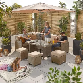 Ciara Corner Rattan Dining Set with 3 Stools - Left Handed Parasol Hole Table