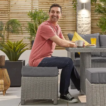 Ciara L-Shaped Corner Rattan Lounge Dining Set with 3 Stools - Right Handed Parasol Hole Table