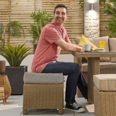 Ciara L-Shaped Corner Rattan Lounge Dining Set with 3 Stools - Right Handed Parasol Hole Table