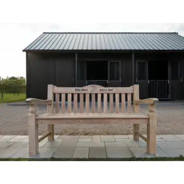 Windsor Horse Engraved Teak Bench