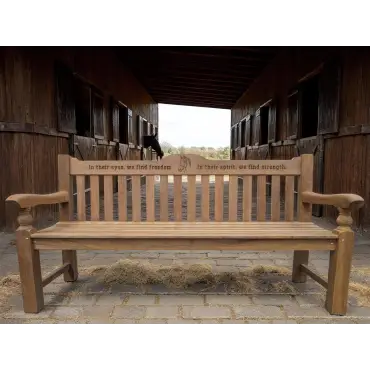 Windsor Horse Engraved Teak Bench