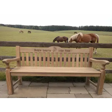 Windsor Horse Engraved Teak Bench