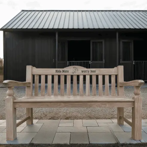 Windsor Horse Engraved Teak Bench Windsor Horse Engraved Teak Bench