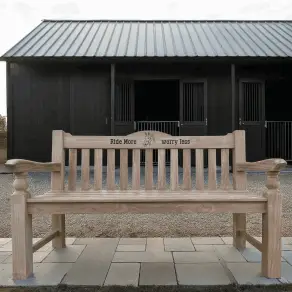 Windsor Horse Engraved Teak Bench