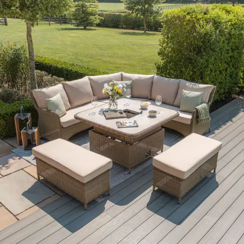 WINCHESTER RATTAN SQUARE CORNER BENCH SET WITH RISING TABLE