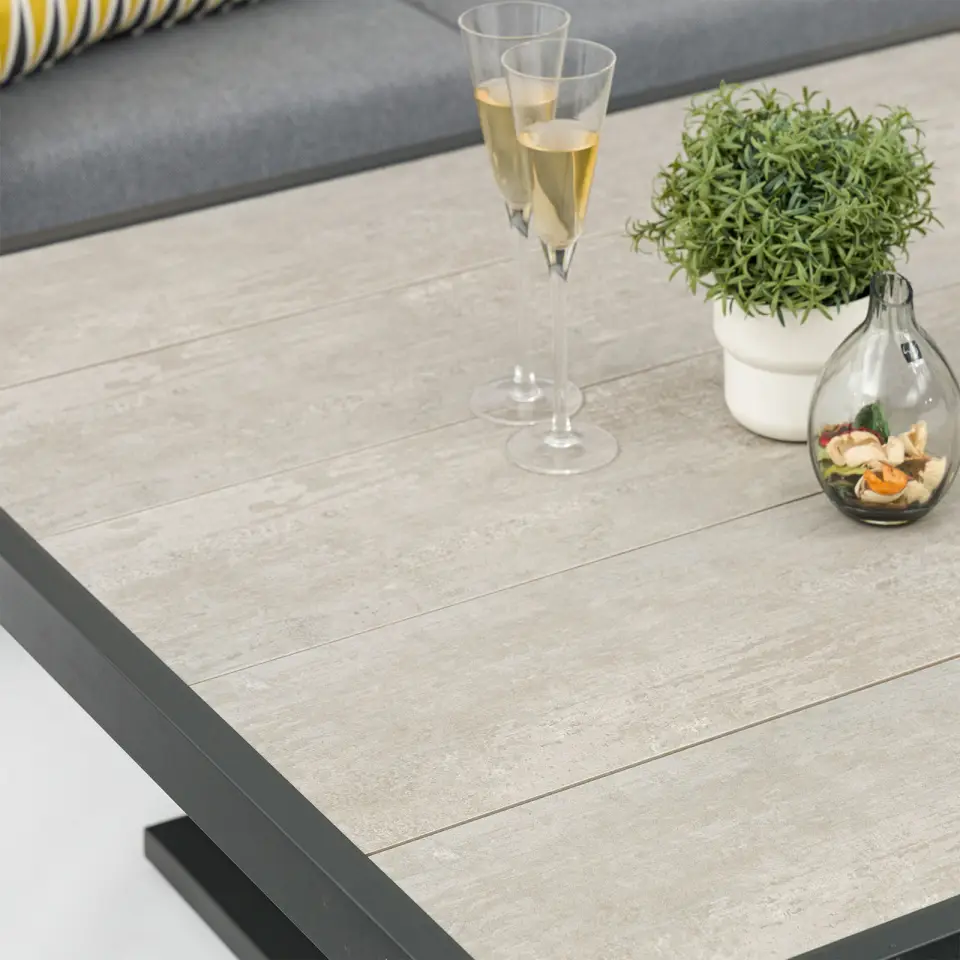 Emerson L-Shaped Aluminium Dining with Bench & Rising Table