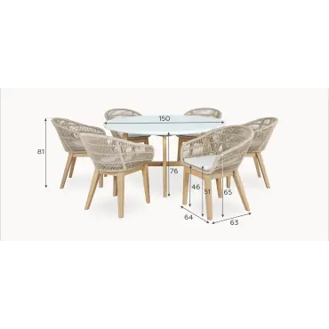 Madison 6 Seat Dining Acacia Wood Rope Dining