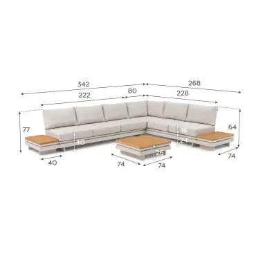 Bryson Aluminium Wood Large Corner Sofa