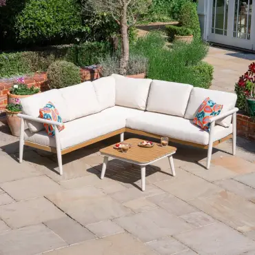 Ava Aluminium Wood Look Corner Sofa Lounge Set