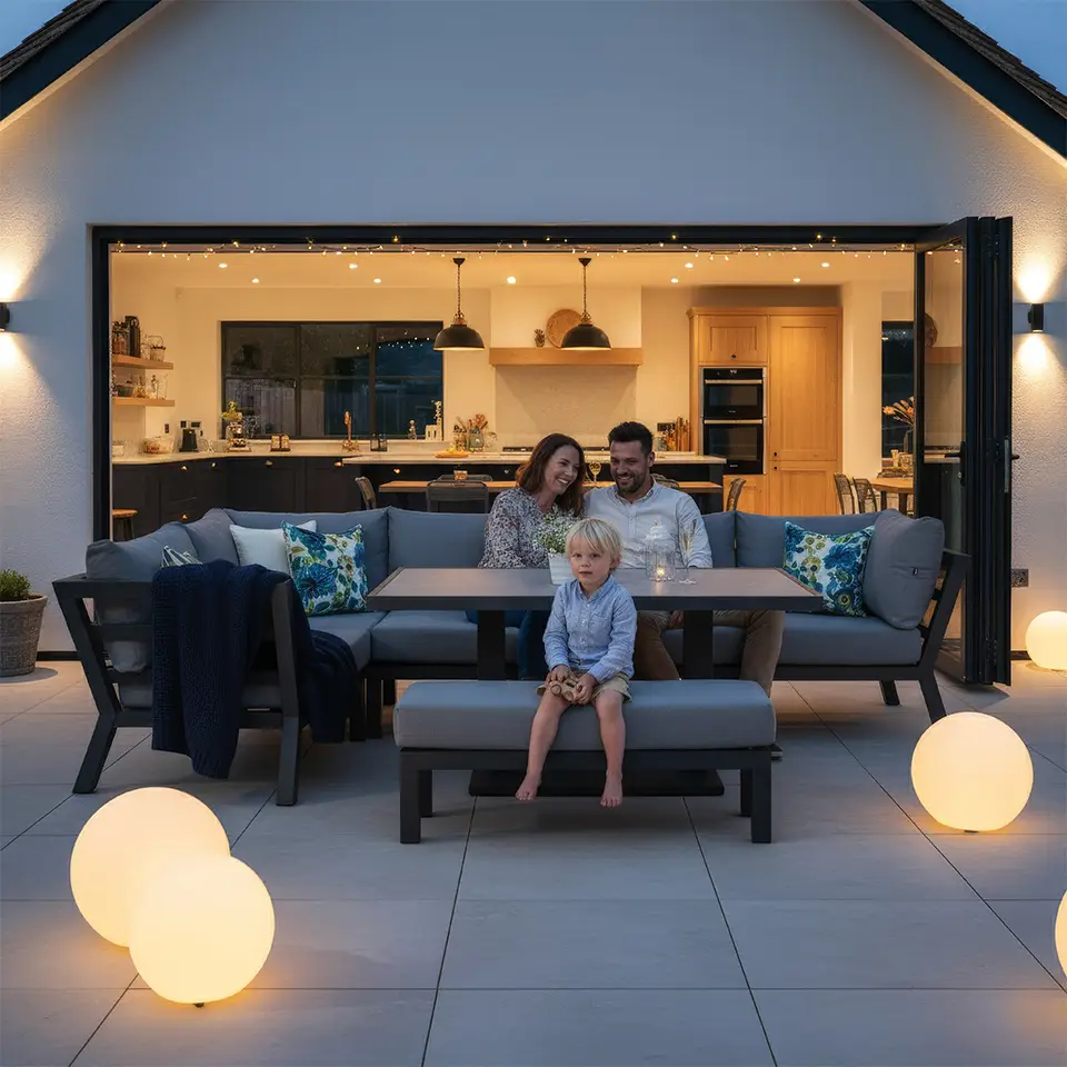 Emerson L-Shaped Aluminium Dining with Bench & Rising Table