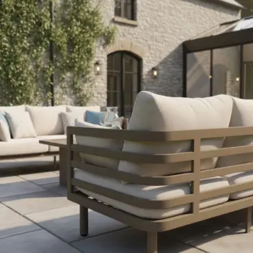 Metro Aluminium 2 Seat Sofa Armchairs Stone Coffee Table Set